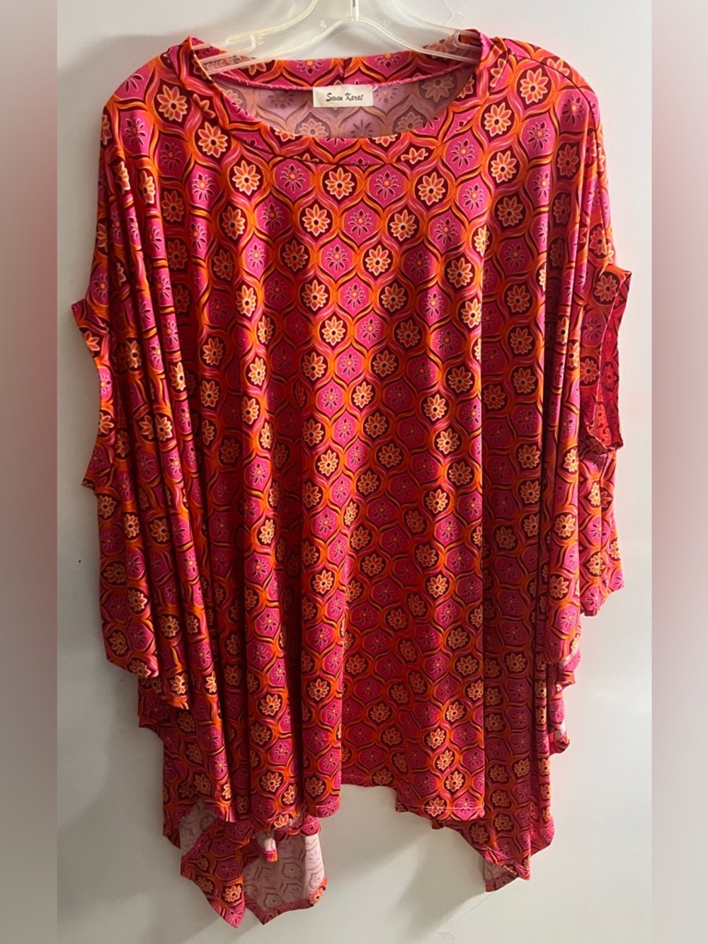Poncho Style Seven Karat Patterned Women's Top Slinky Boho Chic One Size